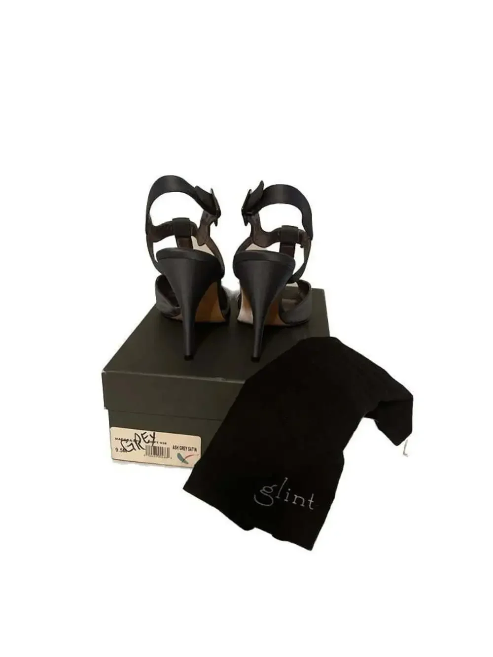 Glint‎ Madora Ash Grey Satin Jeweled T-Strap Peep Toe Heels